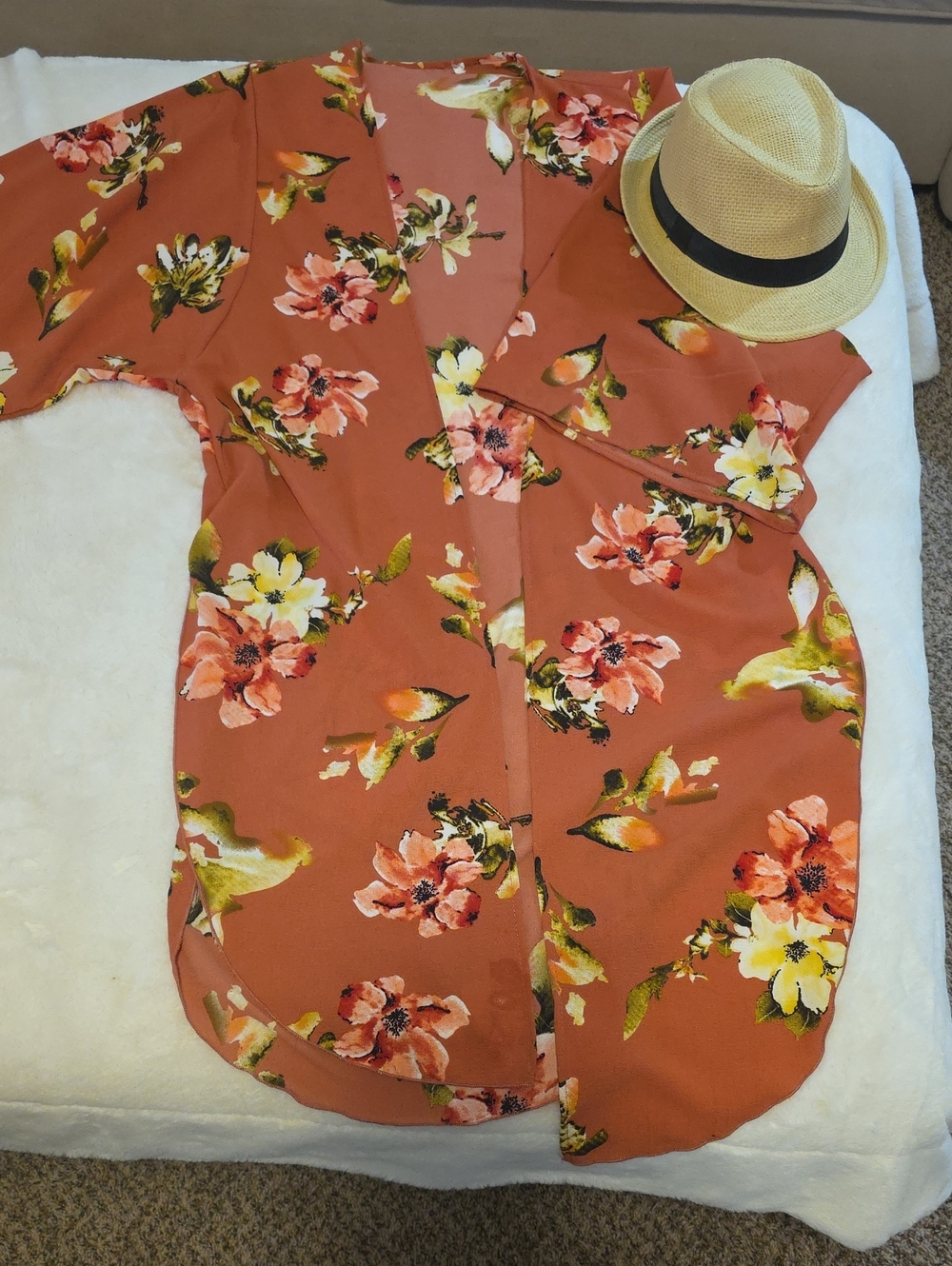 Panama Jack Rust Floral Kimono Jacket W/ Hat